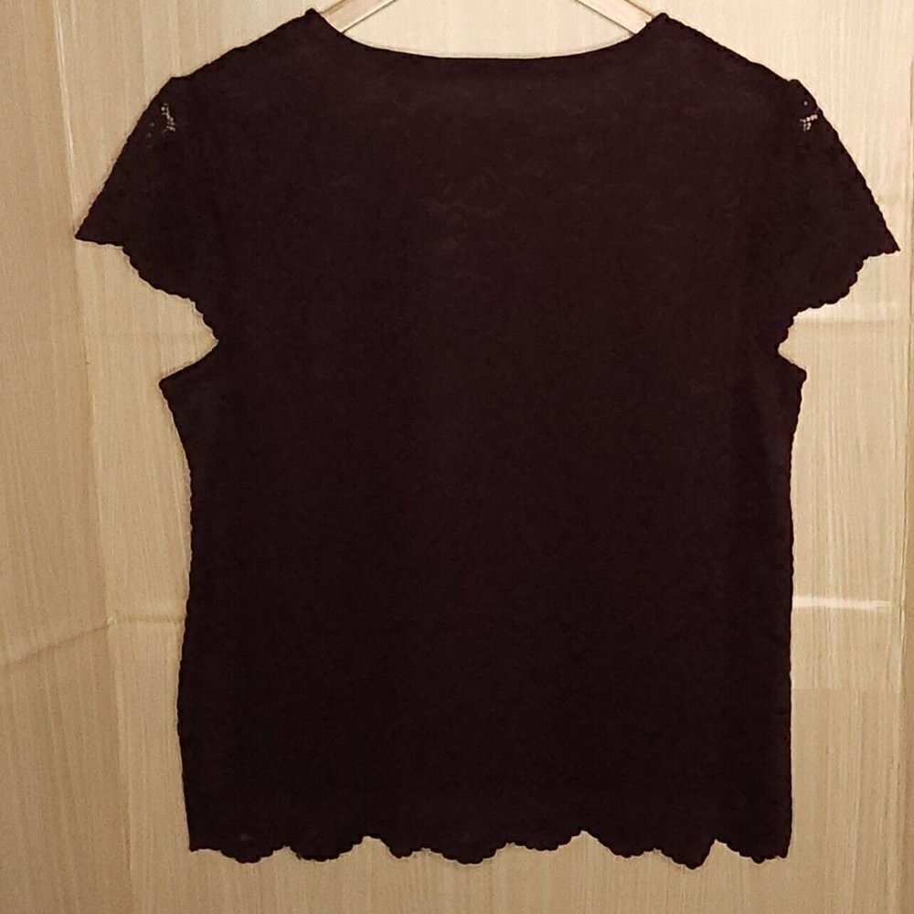 Philosophy Womens New Maroon Purple Black Lace Stretchy Top Large - Picture 2 of 6